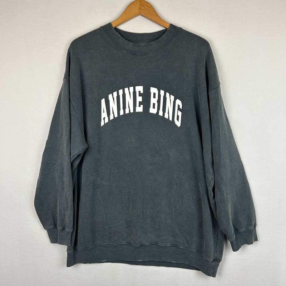 Anine Bing Tyler Sweatshirt Washed Black Long Sleeve Oversized Women's Size L